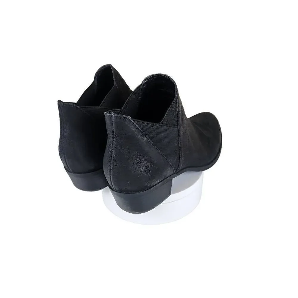 Lucky Brand- Women's Black Leather Chunky Heel Baqira Booties, Size 8